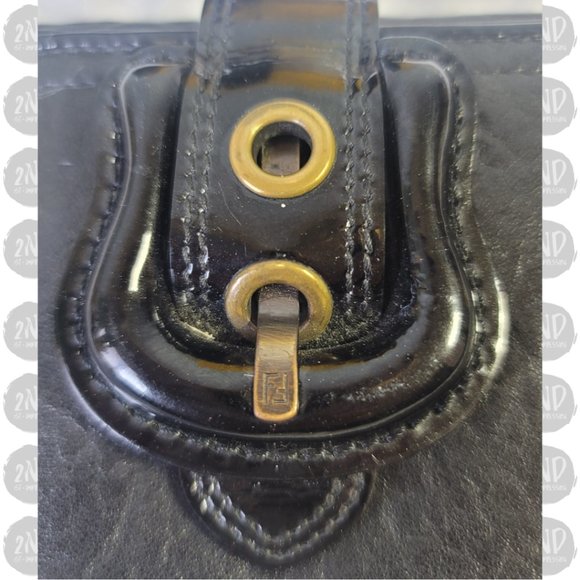 AUTHENTIC FENDI Black Leather & Patent Leather Buckle Small Wallet - Picture 4 of 14